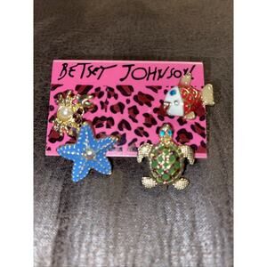 Betsey Johnson 4 Card Stud Earrings - Turtle , Starfish, Fish, Crab Retired New